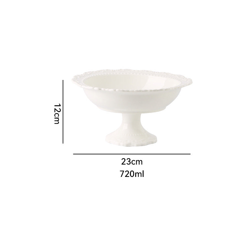 French Style Cream Dinnerware Ceramic Western Dinner Plate Lace Vintage Dessert Plate Cream Cake Plate