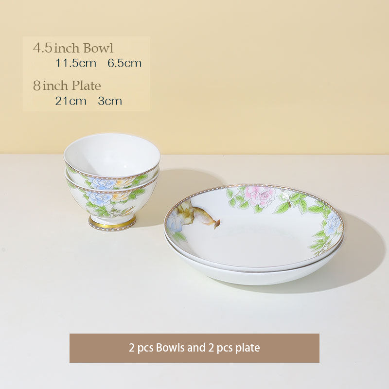 High-end Chinese Style Gold-rimmed Bone China Tableware Set dinnerware set