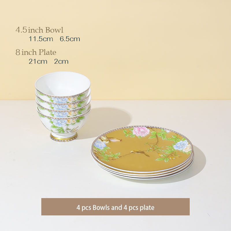 High-end Chinese Style Gold-rimmed Bone China Tableware Set dinnerware set
