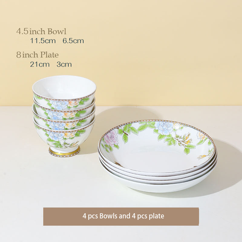 High-end Chinese Style Gold-rimmed Bone China Tableware Set dinnerware set
