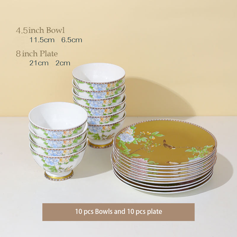 High-end Chinese Style Gold-rimmed Bone China Tableware Set dinnerware set