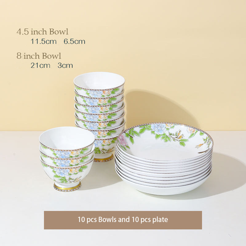High-end Chinese Style Gold-rimmed Bone China Tableware Set dinnerware set