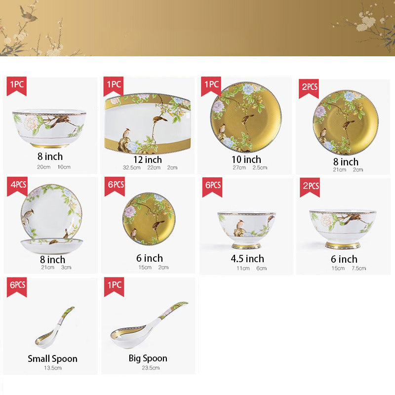 High-end Chinese Style Gold-rimmed Bone China Tableware Set dinnerware set